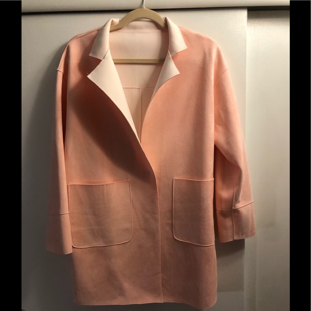 Baby pink long blazer style thin luxury coat